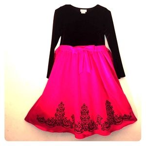 Rare, Too Black Pink Embroidered Dress Girls 12